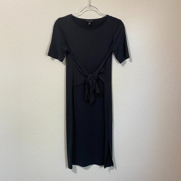 Banana Republic Black Sand-wash Twist Front Half Sleeve Midi Dress XXS Modal - Picture 2 of 9